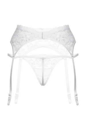 Пояс для чулок и стринги кружевные, белые, M/L